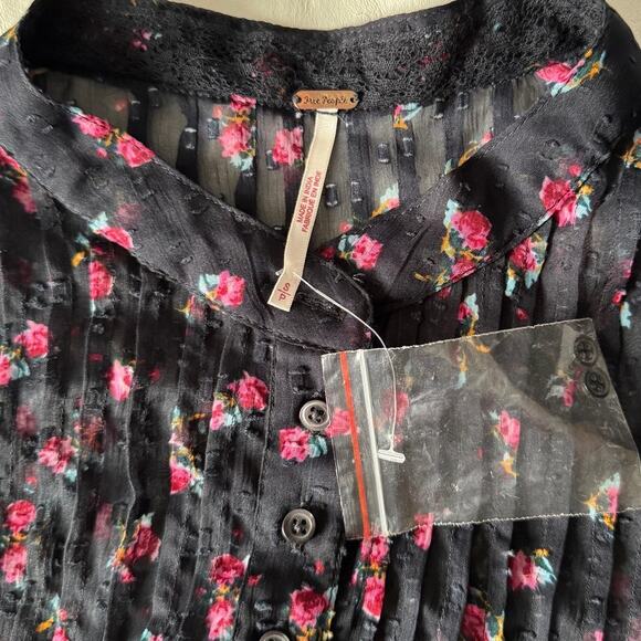 Free People Flowers in December Print Sheer Blouse Women's Size S - Picture 7 of 11